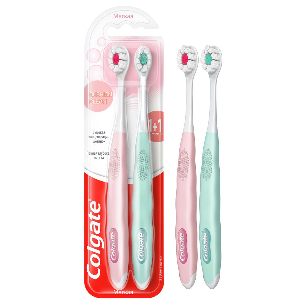 Colgate Cushion Clean Зубная щетка, щетка зубная, мягкая, 2 шт.