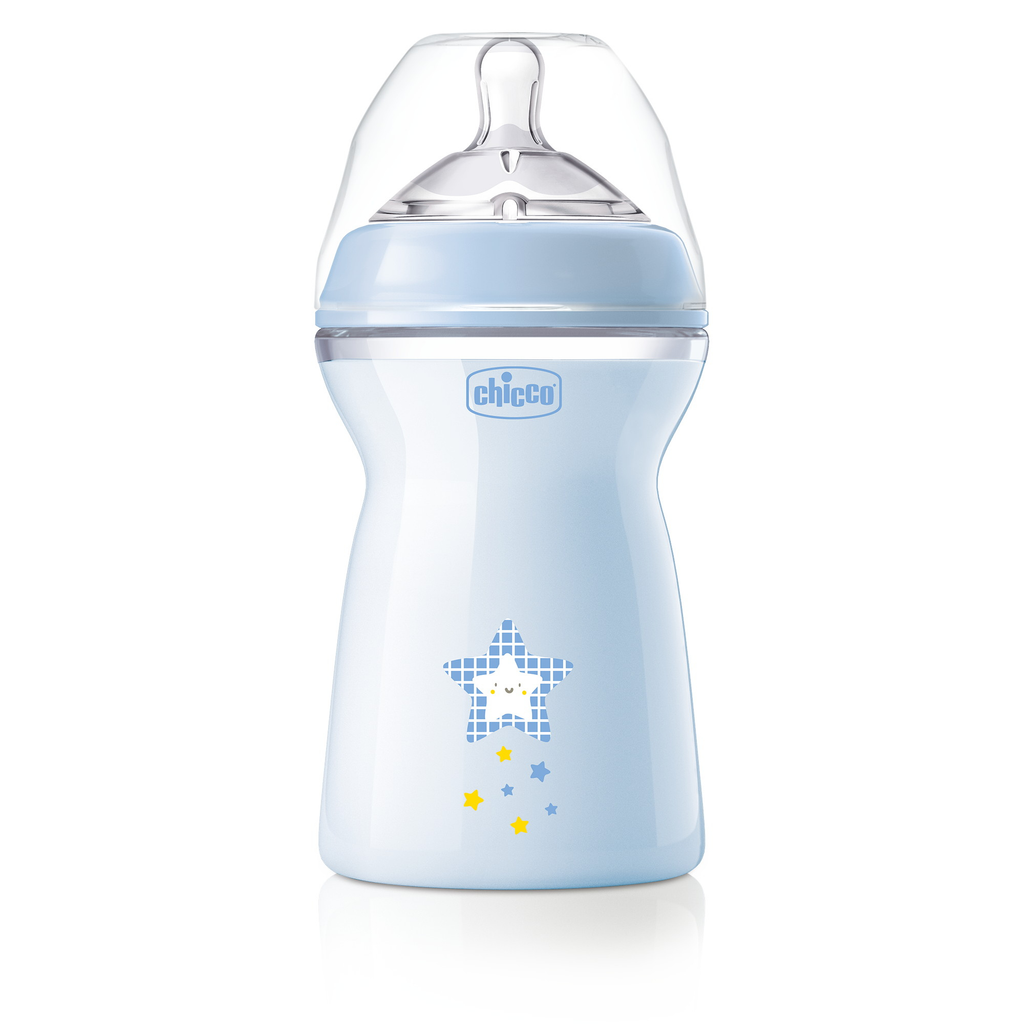 Chicco Natural Feeling Бутылочка, для детей с 6 месяцев, голубого цвета, с силиконовой соской, 330 мл, 1 шт.