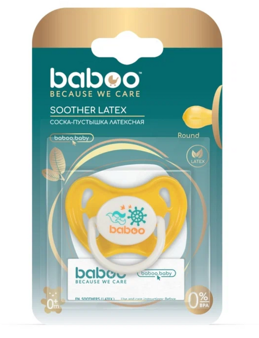 Baboo Соска-пустышка латексная круглая Marine, для детей с рождения, желтого цвета, 1 шт.