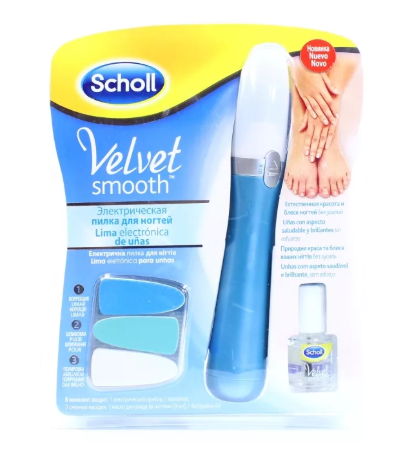 Scholl Velvet Smooth электрическая пилка для ногтей, с 3 сменными насадками, 1 шт.