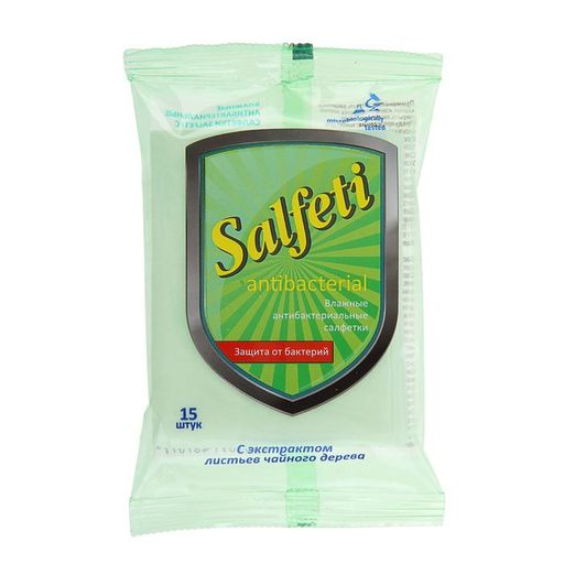 Salfeti салфетки влажные антибактериальные, салфетки гигиенические, с экстрактом чайного дерева, 15 шт.
