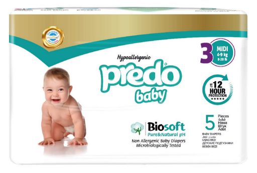 Predo Baby Biosoft Подгузники для детей, р. 3, 4-9кг, 5 шт.
